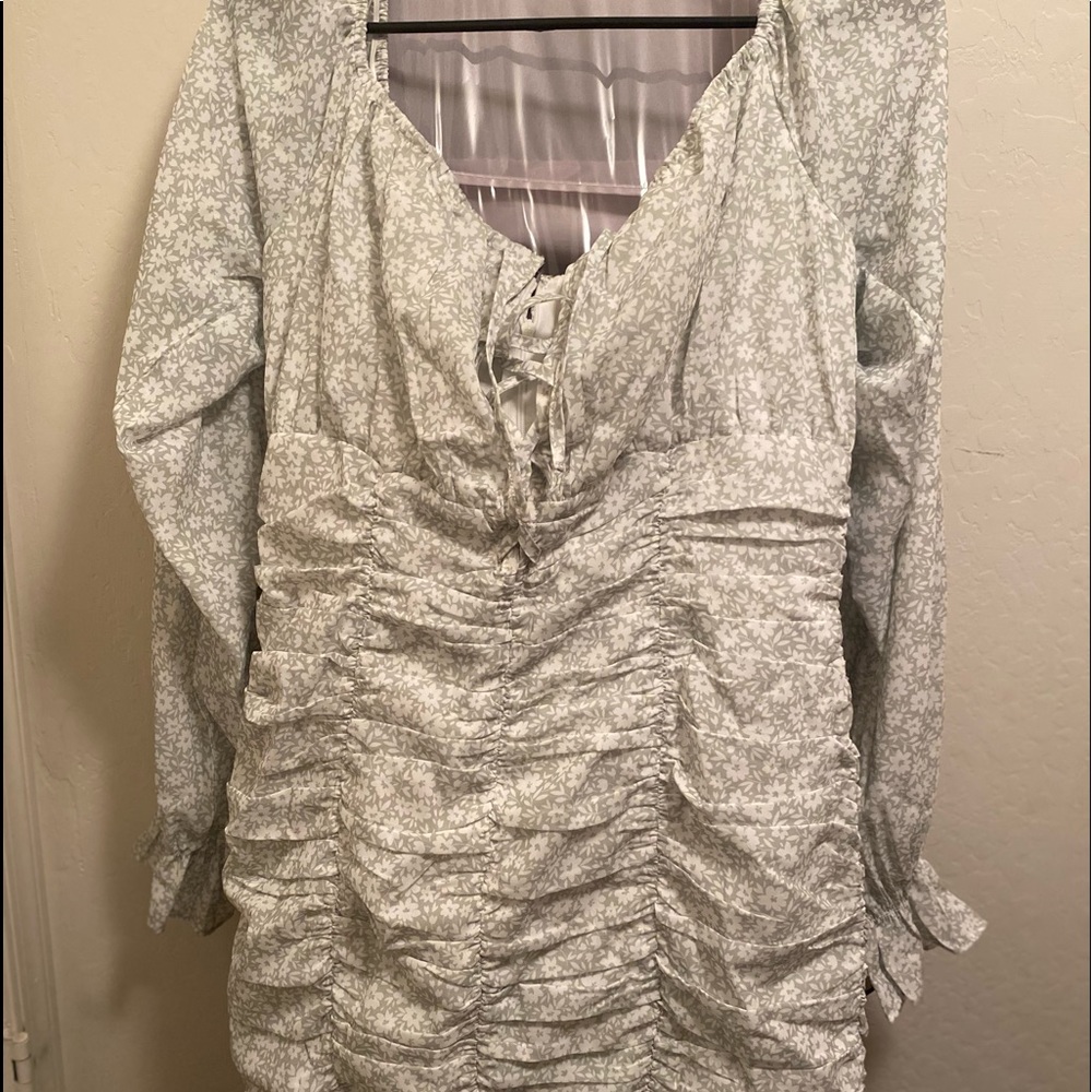 White and mint green floral mini dress size L